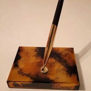 VTG Sheaffer Ball Point Pen Marble Style Copper Color Base Desk Set Made in USA